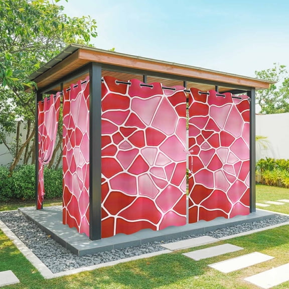 Red Mosaic Outdoor Curtains for Patio, Modern Abstract Crimson Tiles Geometric Art Sunshade Privacy Drapes Grommet Waterproof Outside Curtains for Porch/Cabana/Balcony 54"x 95", 2 Panel