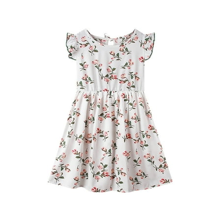 

HIBRO Girls Toddler Kids Crew Neck Summer Sleeveless Sundress Casual Beach Floral Prints Party Dress Womens Vintage Dresses Fall Toddler Shirt Girl 2t