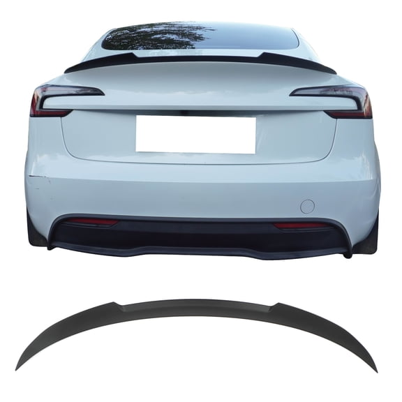 Ikon Motorsports Trunk Spoiler Compatible With 2024-2025 Tesla Model 3 Matte Black Blow Molding ABS V Style Rear Wing Tail Lip Deck Lid Bodykit