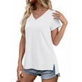 thumbnail image 4 of MOSHU V Neck T-Shirts for Womens Plus Size Side Split Short Sleeve Shirts Loose Fit Tee Dressy Casual Women Tops, 4 of 12
