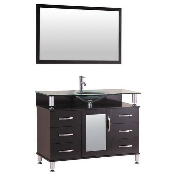 LessCare 42'' Single Glass Top Vanity Set with Mirror