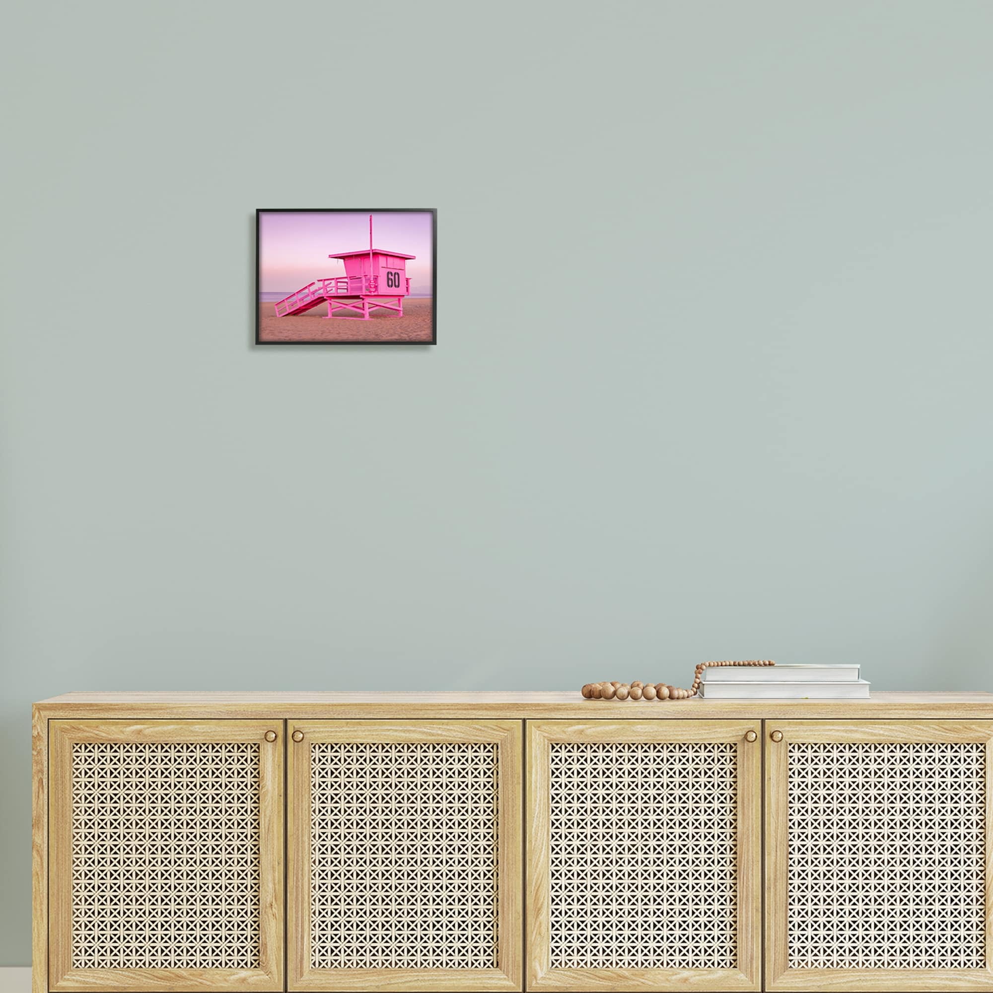 Stupell Industries Pink Beach Shack Photography Purple Sky Coast Photograph Gray Framed Art Print Wall Art, Design by Jeff Poe Photography