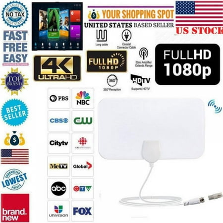 Digital HD TV Amplified Antenna,4K 1080P Long Range Antenna, Digital, HDTV Antenna, Smart TV Compatible,12Ft Coaxial Cable