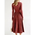 thumbnail image 6 of Sherrylily Women Long Sleeve Knit Midi Dress Fall V Neck Pleated A Line Flare Dresses, 6 of 6
