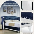 thumbnail image 6 of Christopher Knight Home Queen Velvet Platform Bed Frame, Nailhead Trim Button-Tufted Wingback Headboard, Blue, 6 of 11