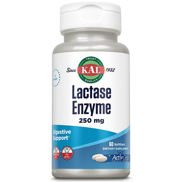 KAL Lactase Enzyme 250 mg | Healthy Digestion Support for Lactose Intolerance | Liquid-Filled ActivGels | 60ct, 30 Serv.
