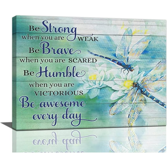 Inspirational Dragonfly Wall Art Country Teal Floral Dragonfly Pictures Wall Decor Rustic Flower Canvas Prints Painting Artwork Home Decorations for Bathroom Living Room Bedroom Office Framed 16"x12"