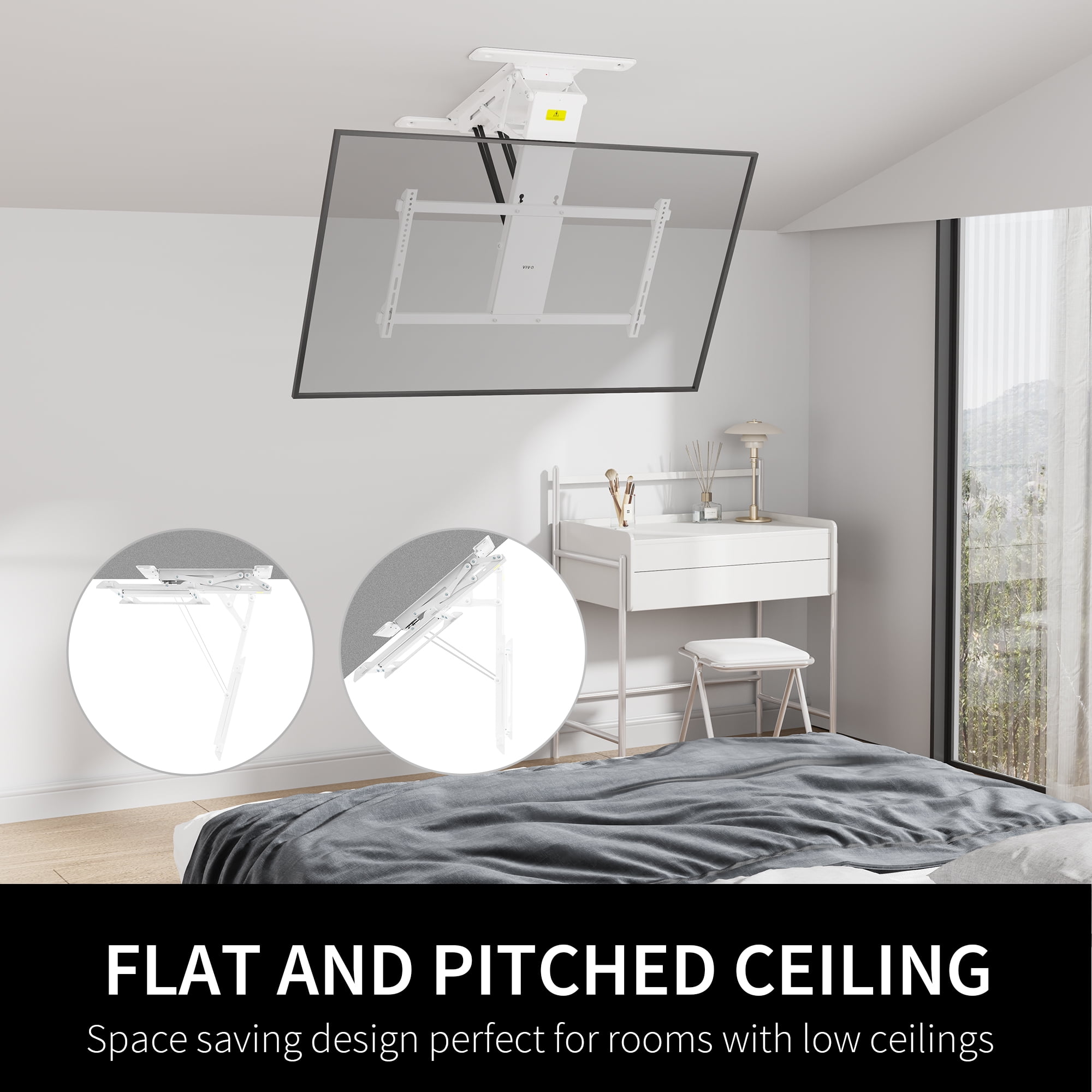VIVO White Motorized Flip Down Pitched Ceiling TV Mount for 40" to 85" Screens