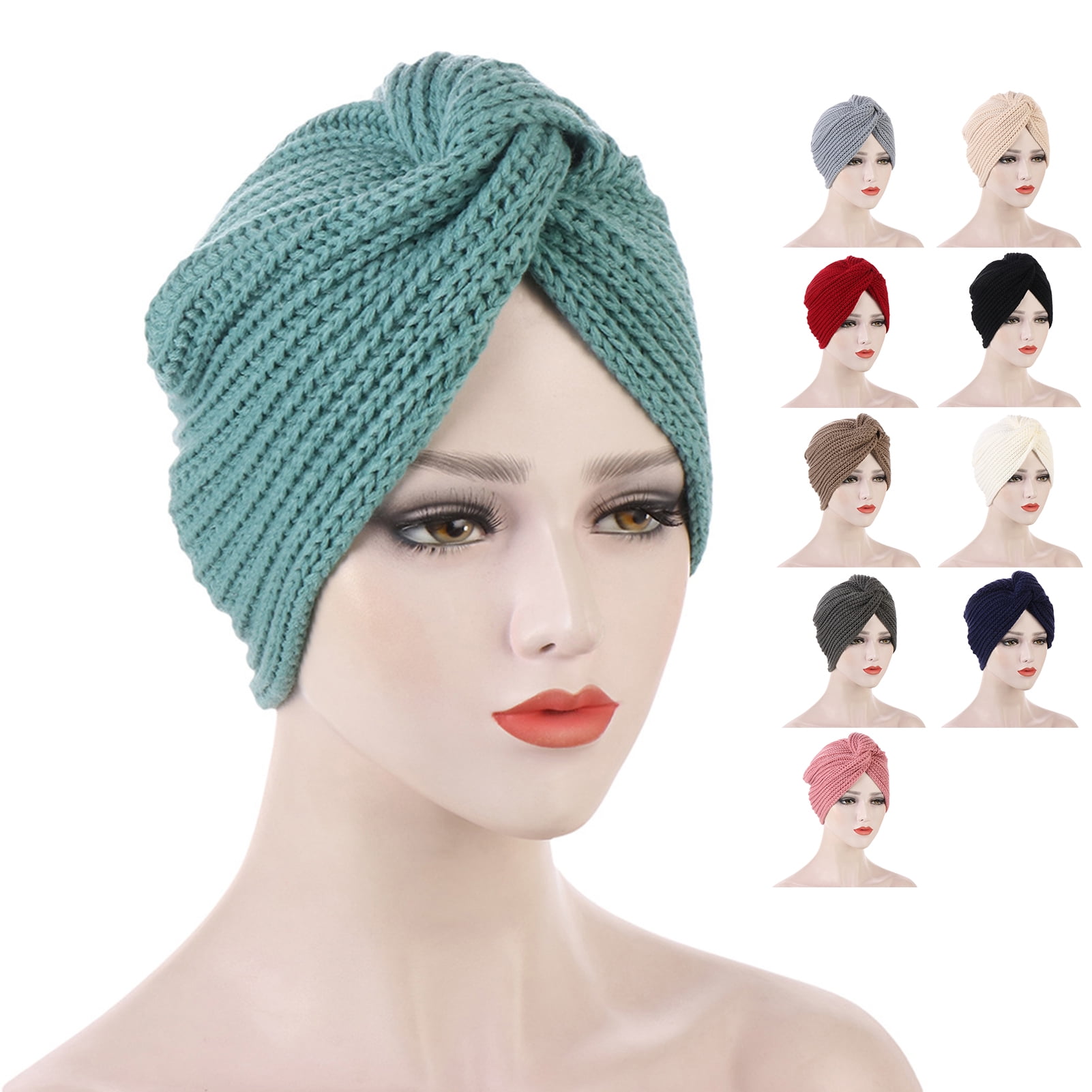 Ybeauty Turban Hat Solid Color Bohemian Elastic Comfortable Acrylic