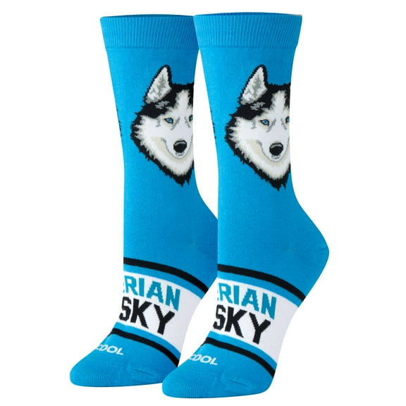 Cool Socks – Husky Dog Breed Crew Sock – Unisex Medium – Funny Pet Lover Gift – Bright Husky Graphic