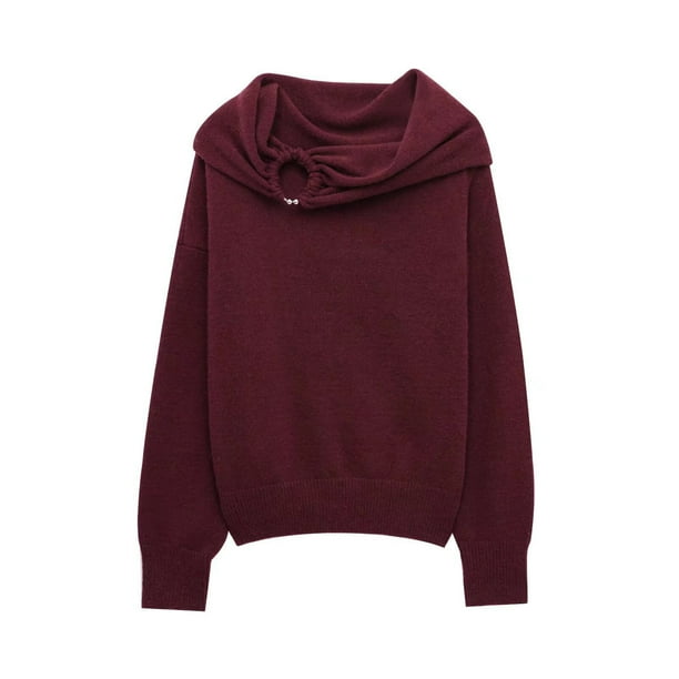 Suéter de cuello redondo para mujer, moderno, informal, de color liso, de punto con un solo cuello, de manga larga, de poliéster.