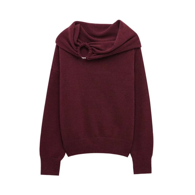 Suéter de cuello redondo para mujer, moderno, informal, de color liso, de punto con un solo cuello, de manga larga, de poliéster.