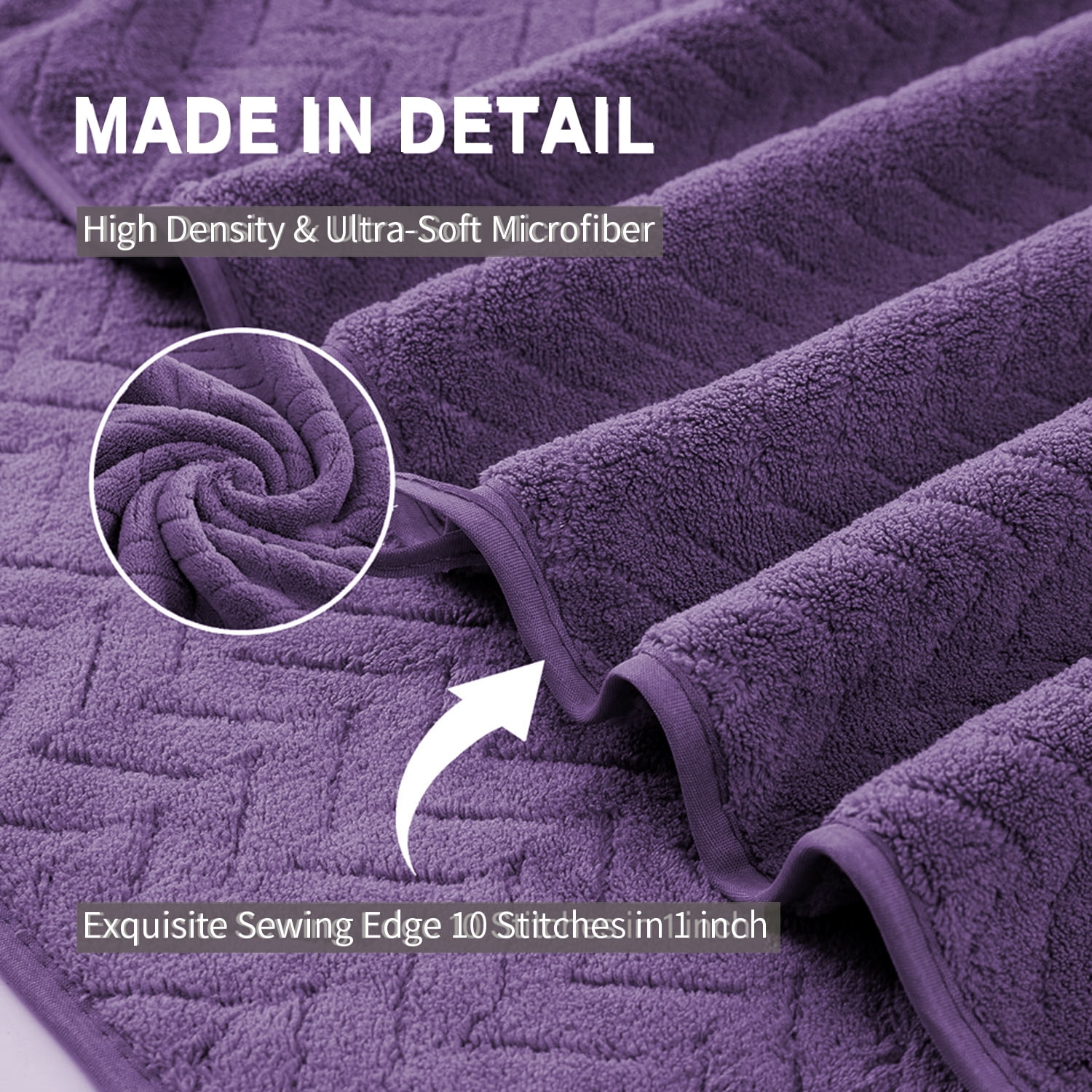 Covina Home 8-Pack Deep Purple Bath Towel Set, Oversized Ultra Soft Microfiber Bathroom Towel Set Adult Luxury Lightweight Cozy Collection