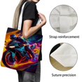thumbnail image 3 of Moto Bici Bolso de tela con estampado de lienzo para mujer, bolsa de compras reutilizable y estética, con cremallera interior, regalo para mujer, 35 × 40 cm., 3 of 6