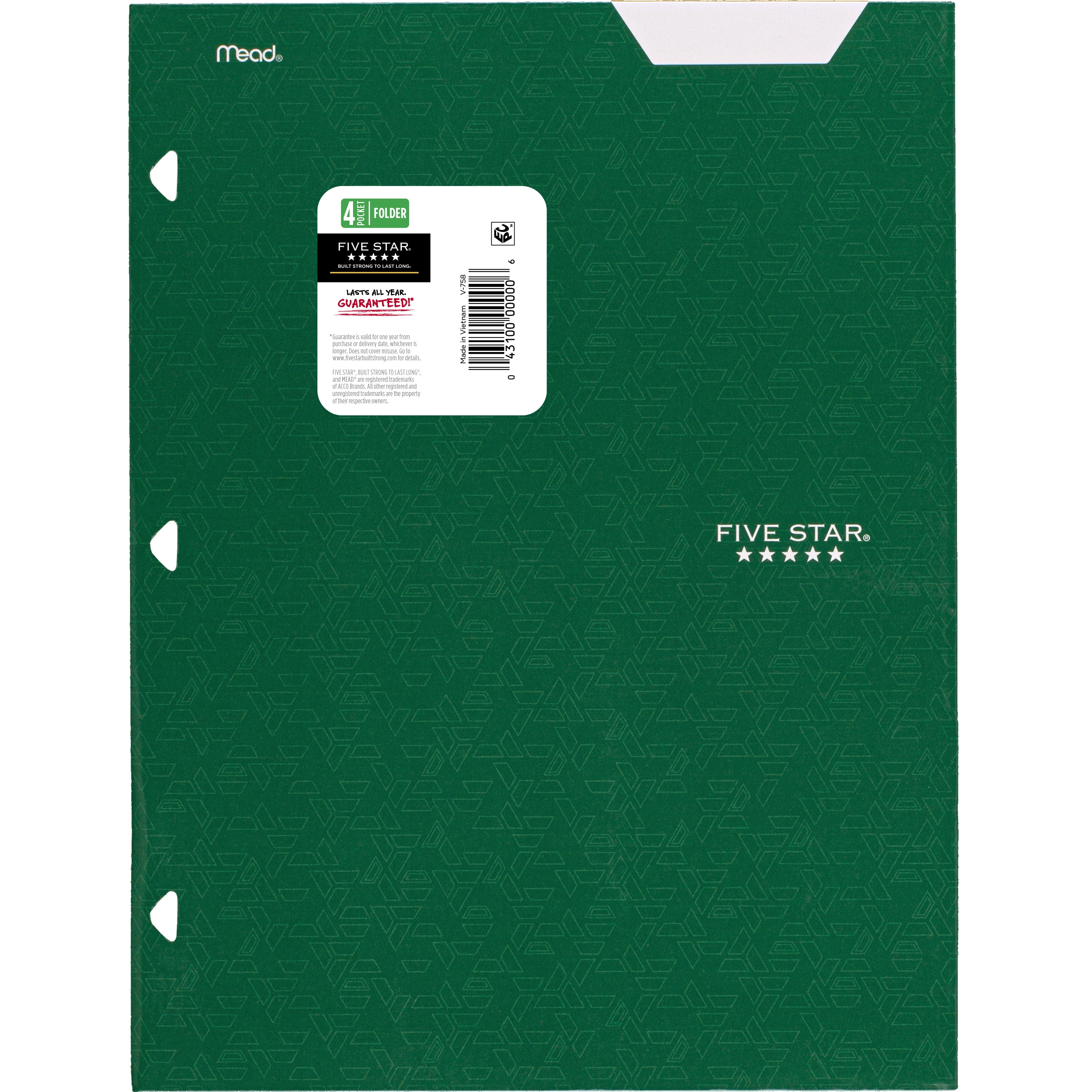 Five Star 4-Pocket Paper Folder, Forest Green (331060D-WMT22)