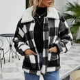 thumbnail image 2 of Lindreshi Womens Fall Fashion 2025 Plaid Shacket Jacket Women Women's Lapel Double Pocket Fall Winter Plush Zipper Cardigan Lapel Plush Plaid Jacket, 2 of 7