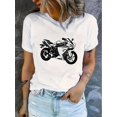 thumbnail image 1 of 1pc Women'S Casual Crew Neck T-Shirt with Geometric Motorcycle Print, Polyester Knit Fabric, Medium Stretch, All-Season Fashion Top, 1 of 6