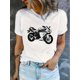 thumbnail image 1 of Camiseta informal de cuello redondo para mujer con estampado geométrico de motocicleta, tejido de punto de algodón, elasticidad media, ideal para todas las estaciones., 1 of 6