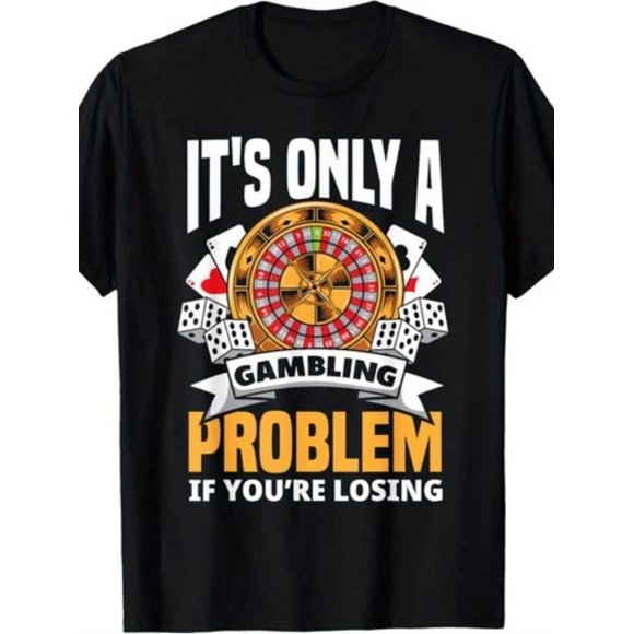 T Shirt Men' Retro Roulette Casino Vintage Gambling Theme with Roulette Wheel & Lettering