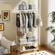 thumbnail image 1 of GETHFSA Bamboo Clothing Rack with Hanging Rod & Storage Shelves, Mobile Garment Stand with Wheels, Heavy-Duty Wardrobe Organizer, White, Free-Standing, 1 of 17