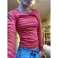 thumbnail image 2 of Nygoyerh Women's Knitted T-Shirts Striped Contrast Color Pullover Slim Fit Long Sleeve Shirts Crew Neck Blouse Casual Tops Trend Clothes, 2 of 8