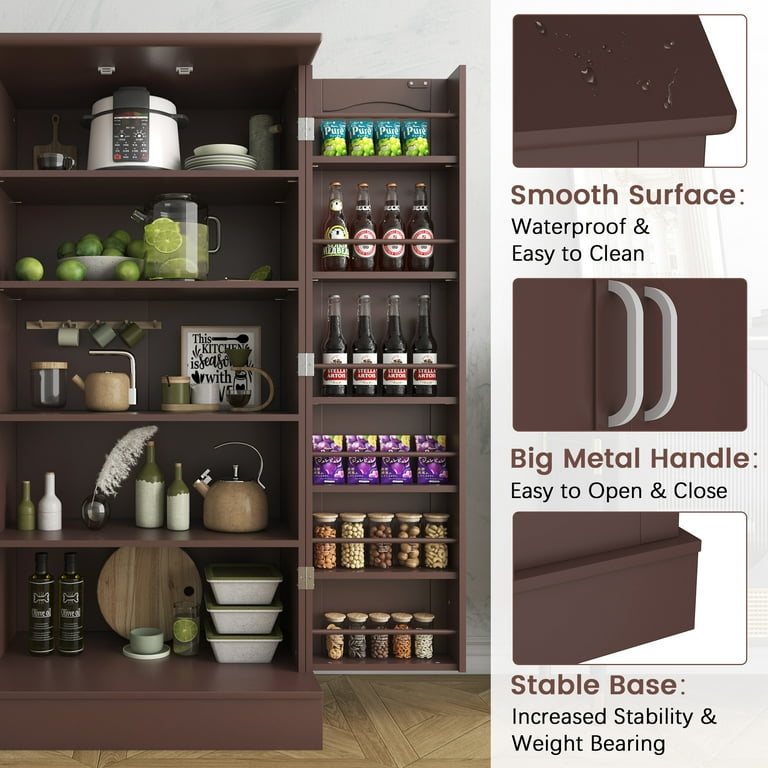 47 Kitchen Pantry Cabinets, Freestanding Kitchen Pantry Storage Cabinet  with Doors and Adjustable Shelves, Buffet Cupboards Storage Cabinet for  Home