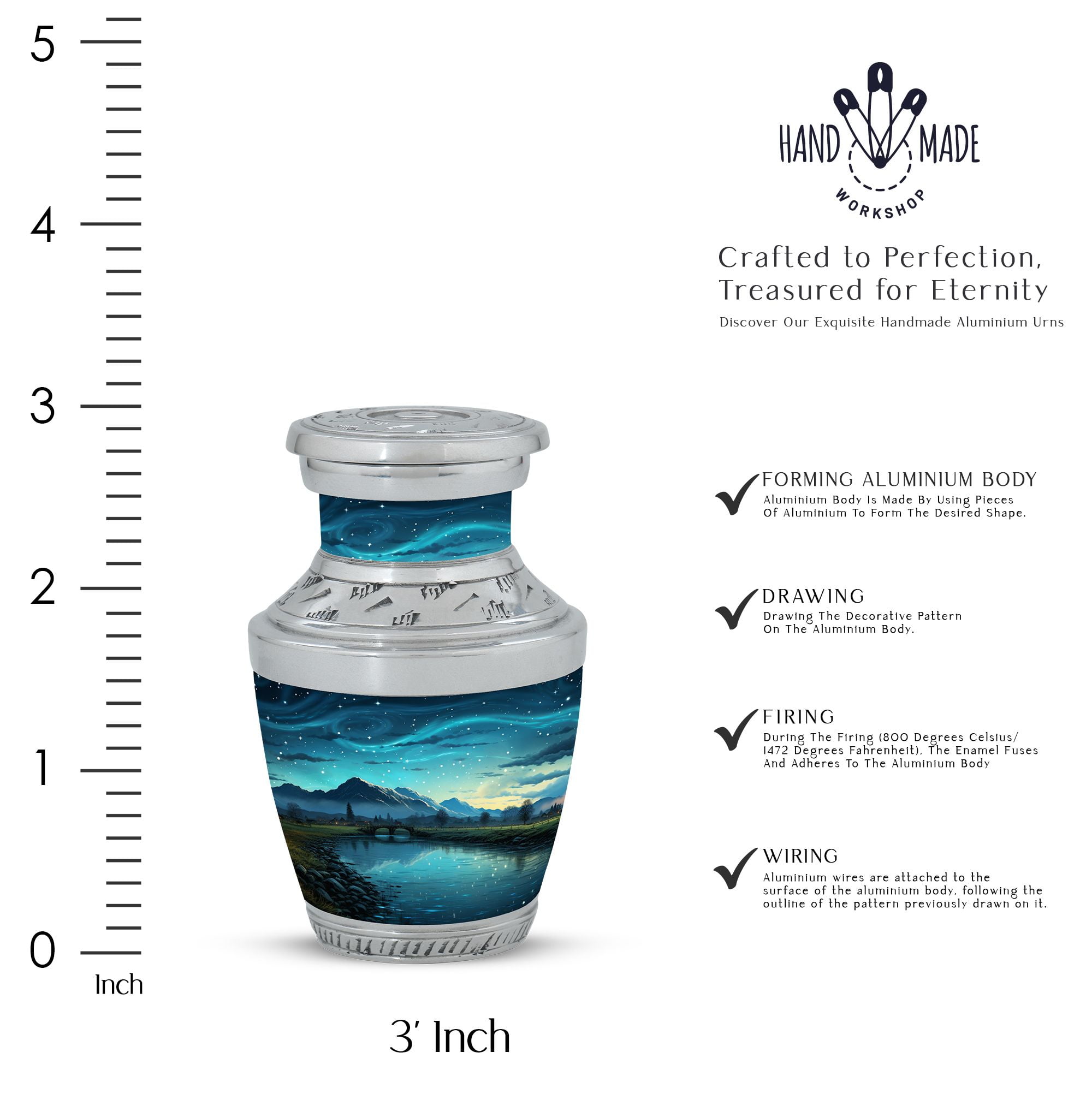 Starry Night Over the Countryside River Guardian's Light Small Keepsake Urn - Protective Mini Urn for Human Ashes - Eternal Flame - Funeral Urns For Human Ashes - Memorial Urns 3 Inch, Set Of 4