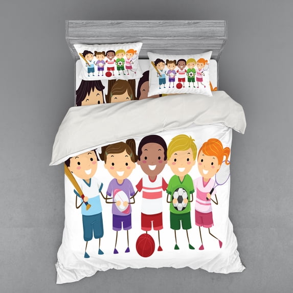 Ambesonne Sports Bedding Set 4 Pcs, Soccer, Queen, Multicolor