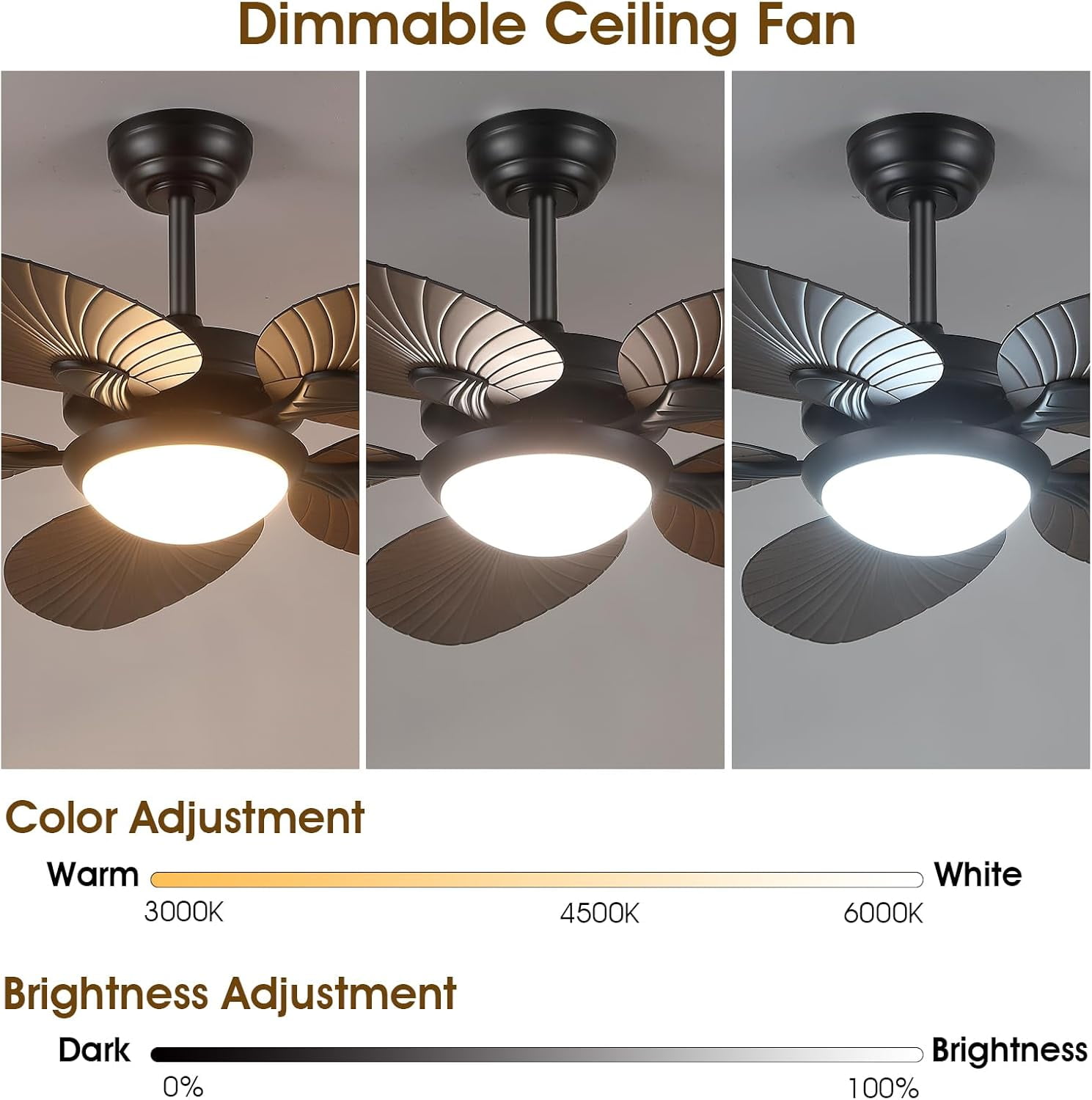 Phorus 44″ Tropical Palm Leaf Ceiling Fan with LED Light, Quiet Reversible DC Motor, Remote & App Control, Dimmable – Indoor & Covered Outdoor Patio