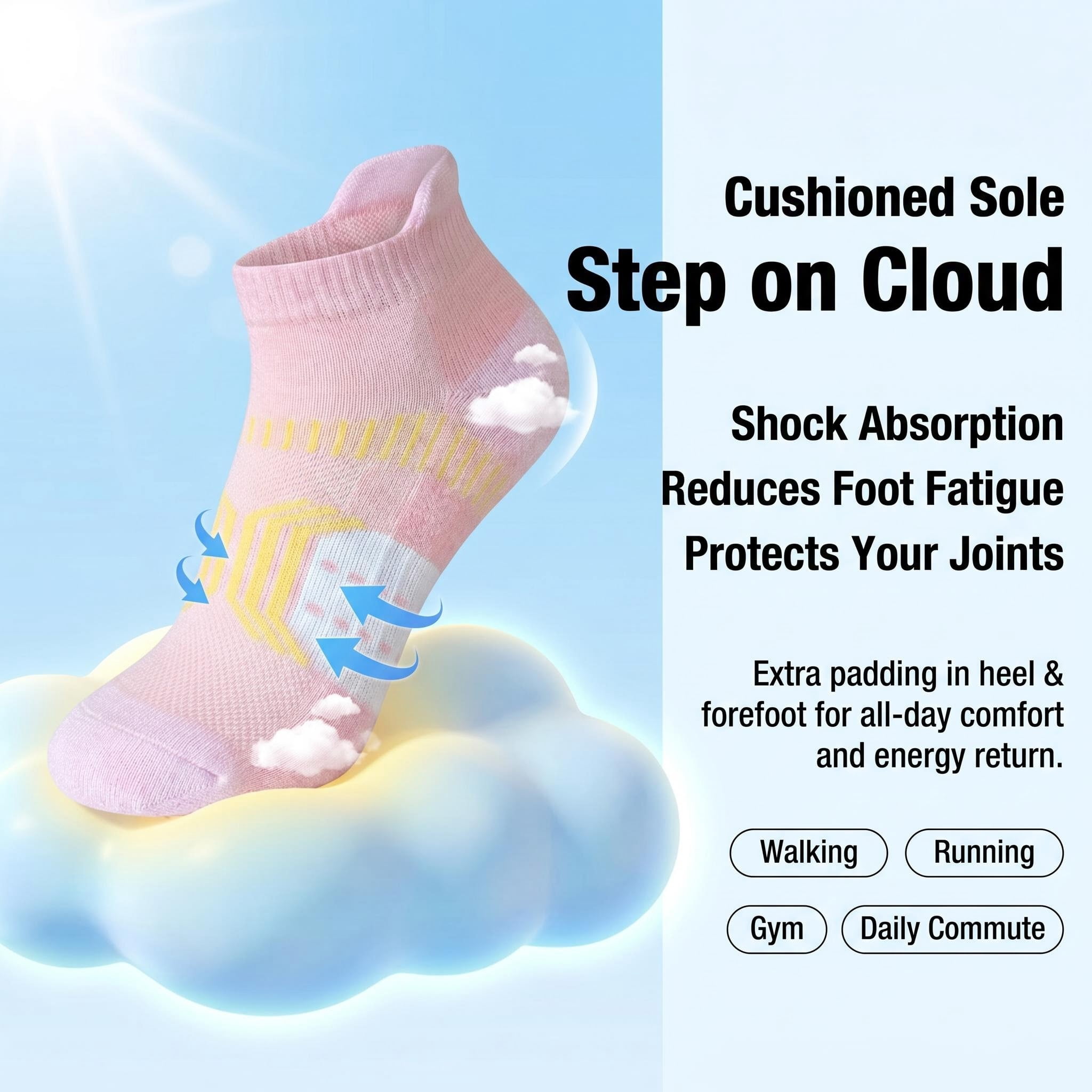 TRANSLINK 5 Pack Women's Ankle Socks Low Cut Breathable Mesh Cushioned Athletic Socks