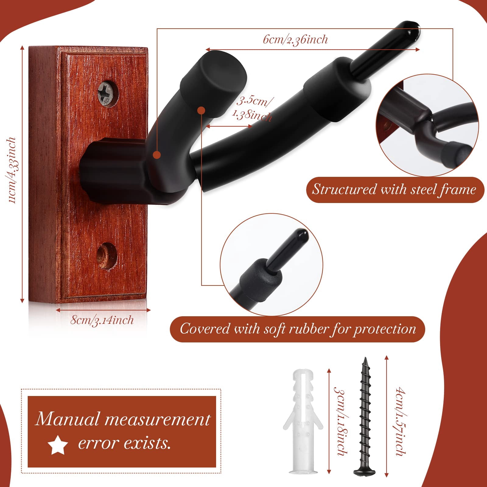 4 Pcs Violin Wall Mount Hanger Viola Metal Wooden Guitar Stand Bow Holder Music Room Decor Screws Home Studio String Instrument Accessories Art Practice