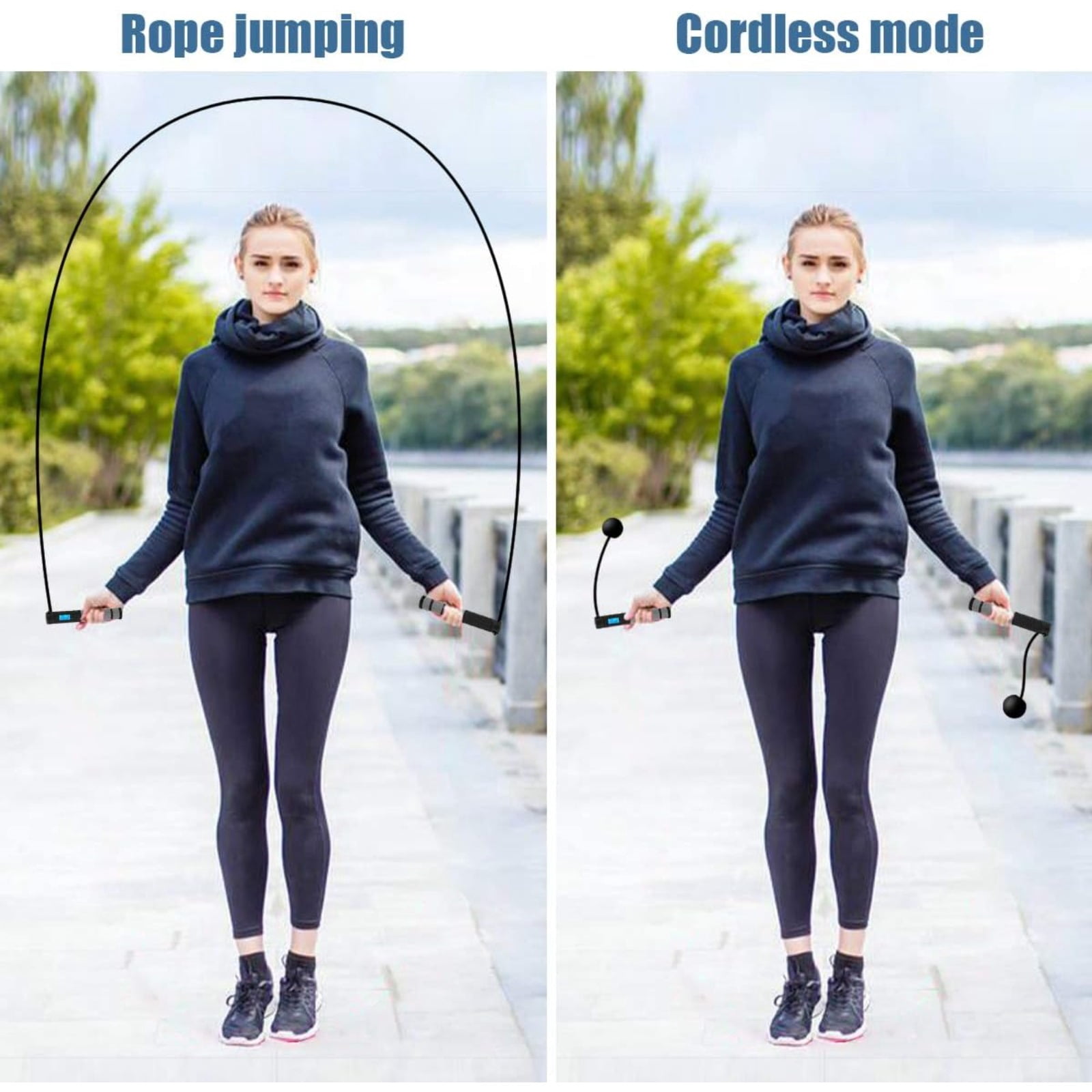Digital Weighted Jump Rope with Calorie Counter Includes 6 Sweat Wristbands, Adjustable 9ft Cord & Cordless Mode