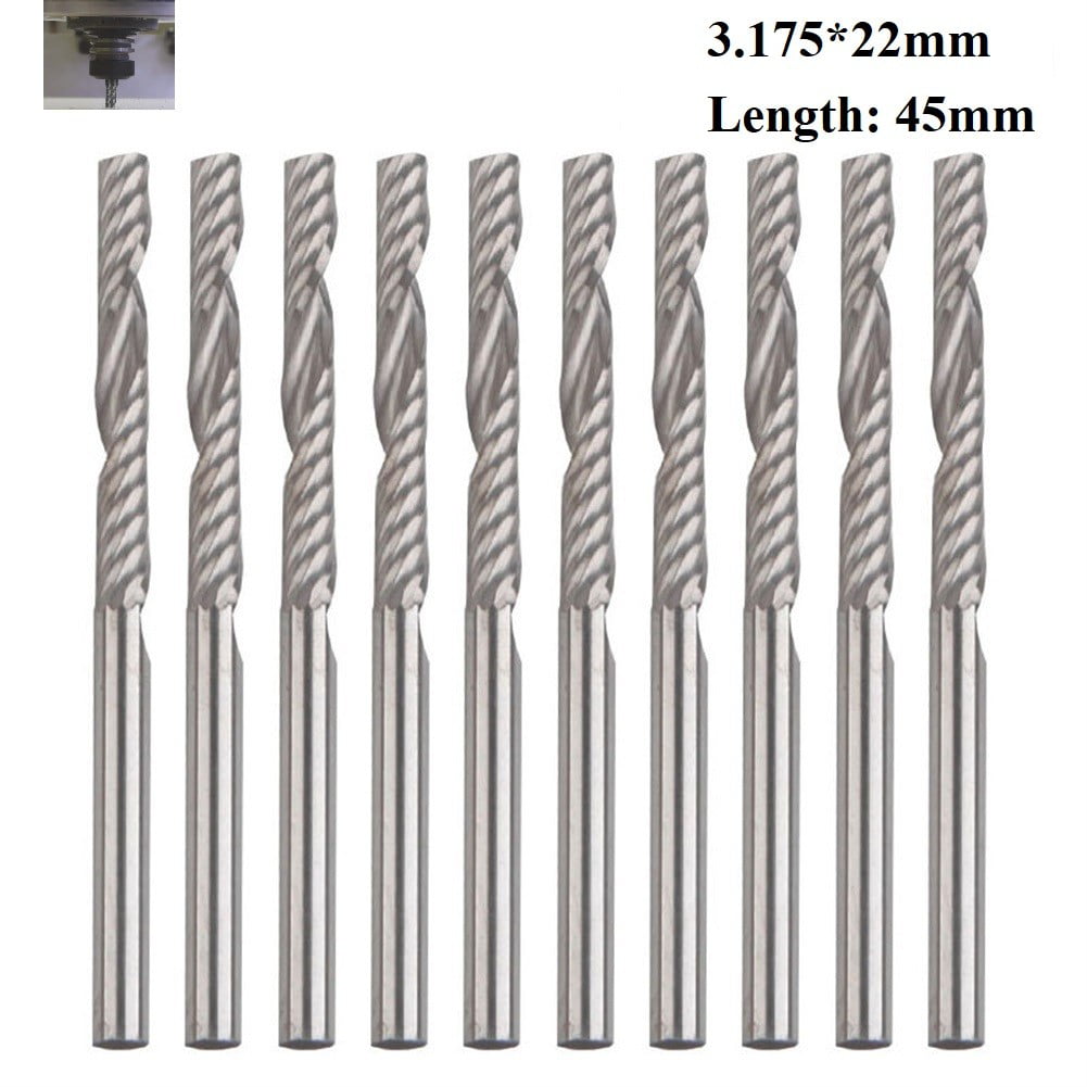 10pcs 1/8'' 3.175x25mm Shank 1 Flute Carbide Spiral End Mill CNC Router Bit Tool
