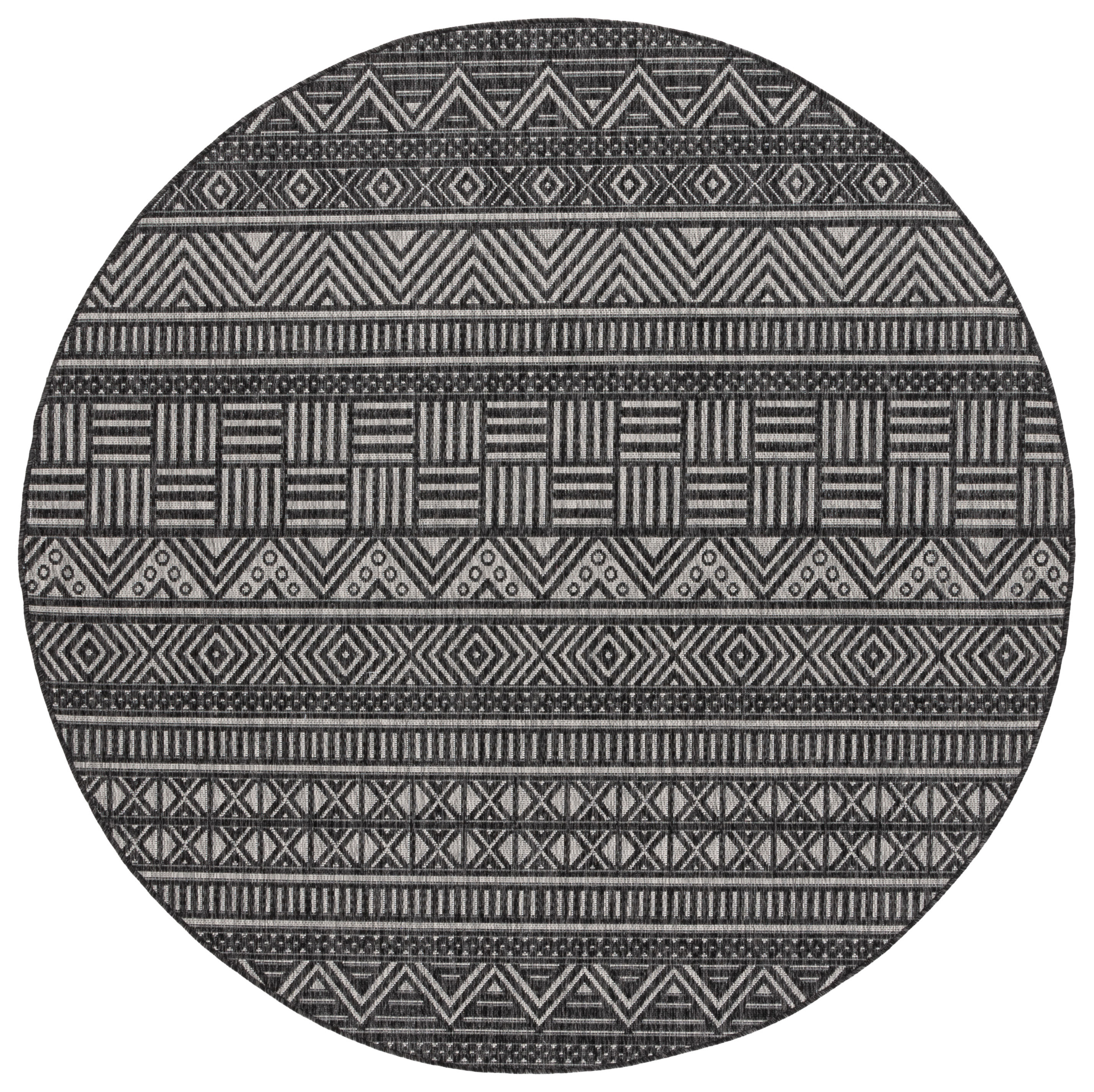 SAFAVIEH Beach House Jolanta Geometric Indoor/Outdoor Area Rug, Charcoal/Gray, 6'7" x 6'7" Round