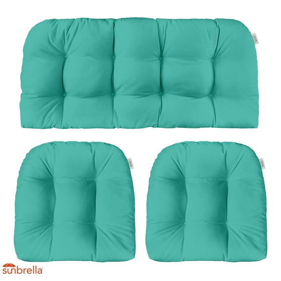 RSH Decor: 3-Piece Wicker Tufted Cushion Set | Standard | Sunbrella Performance Fabric | Canvas Aruba