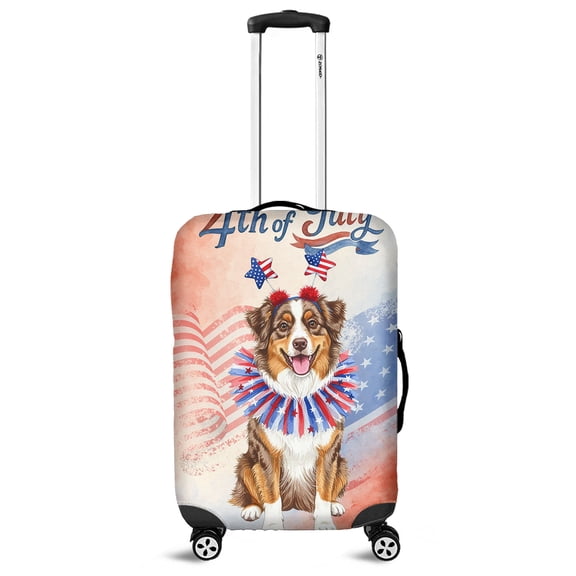 4th of July Australian Shepherd Celebrates Independence Day Travel Luggage Cover Aussie Dog Lover Gifts Suitcase Dust Protective Decor - 12010