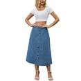 thumbnail image 2 of INSPIRE CHIC Women's Skirt Denim Button Down Front Slit High Waisted A Line Pockets Midi Jean Skirts XL Blue, 2 of 6