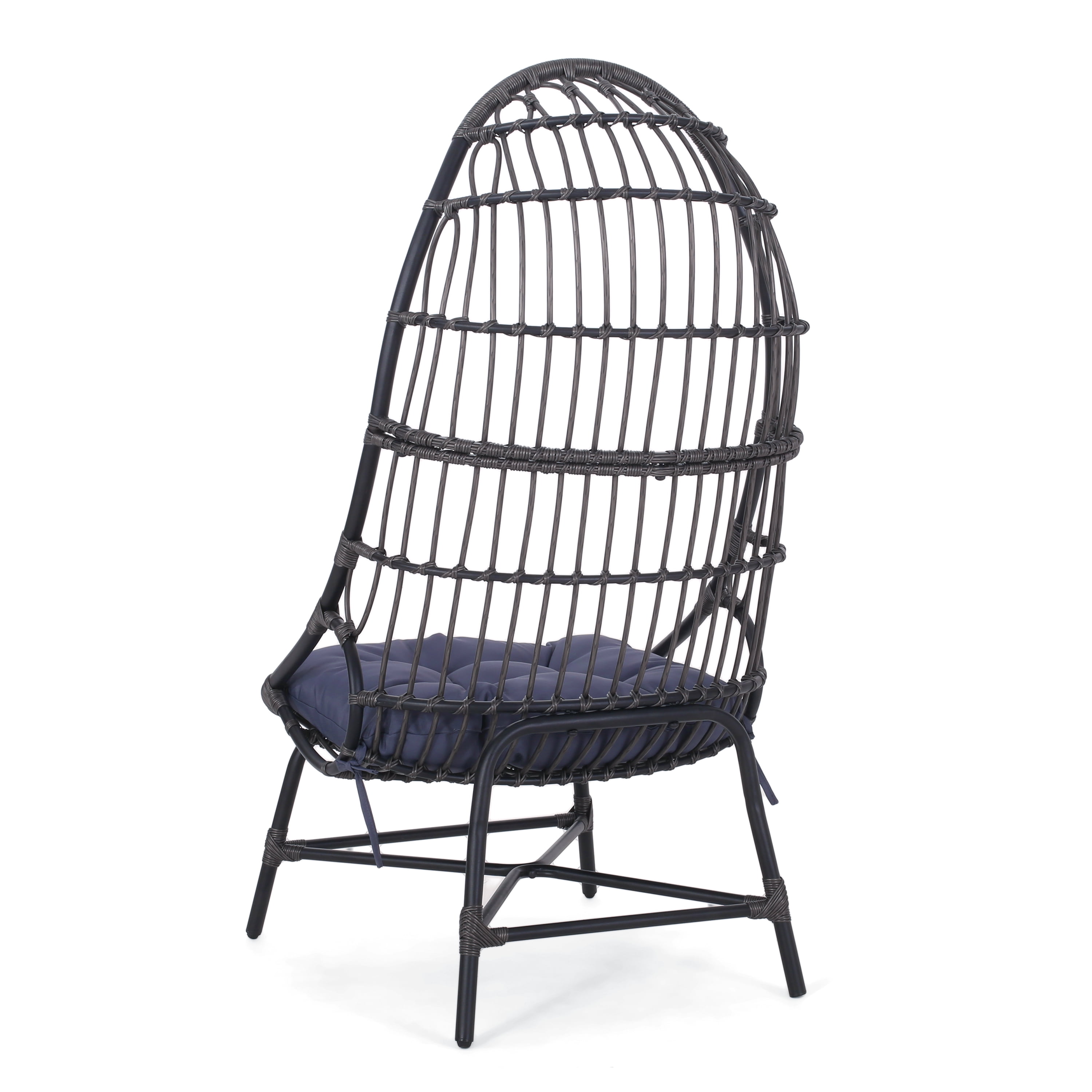 Outdoor Cocoon Shaped Leisure Chair, Wicker Weave Enclosed Single Seat for Patio Garden, Gray