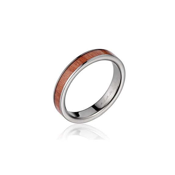 Genuine inlay pink wood wedding band ring titanium 4mm size 3-14