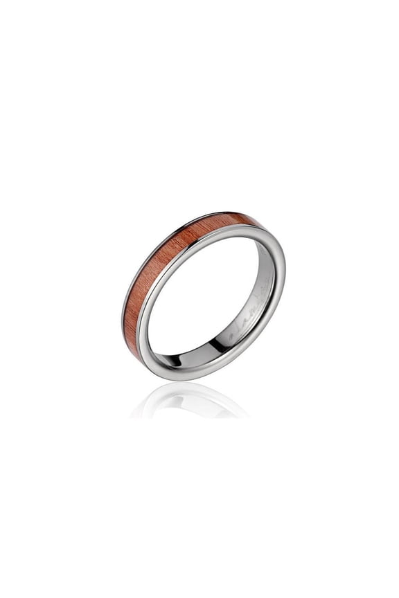 Genuine inlay pink wood wedding band ring titanium 4mm size 9