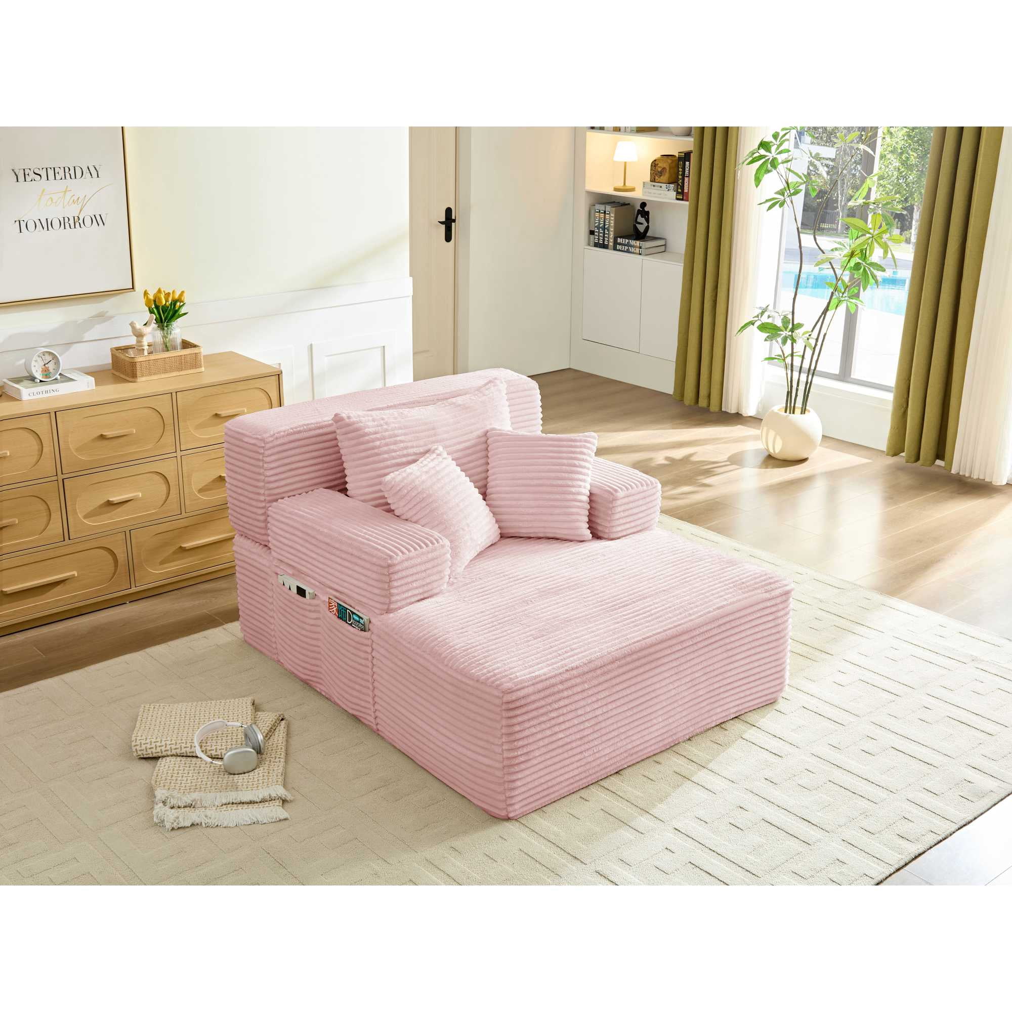 Leumius 70.8" Chaise Lounge Chair Indoor,Oversized Boneless Lounge Chair with Adjustable Backrest & Storage Pocket,Cloud Reading Chair for Living Room Bedroom, No Assembly Required,Pink