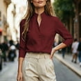 thumbnail image 6 of TGSLY Split Mock Neck Linen Tops for Women Lightweight Thin 3/4 Sleeve Work Shirts Relaxed Fit Dressy Casual Solid Color Blouses L, 6 of 8