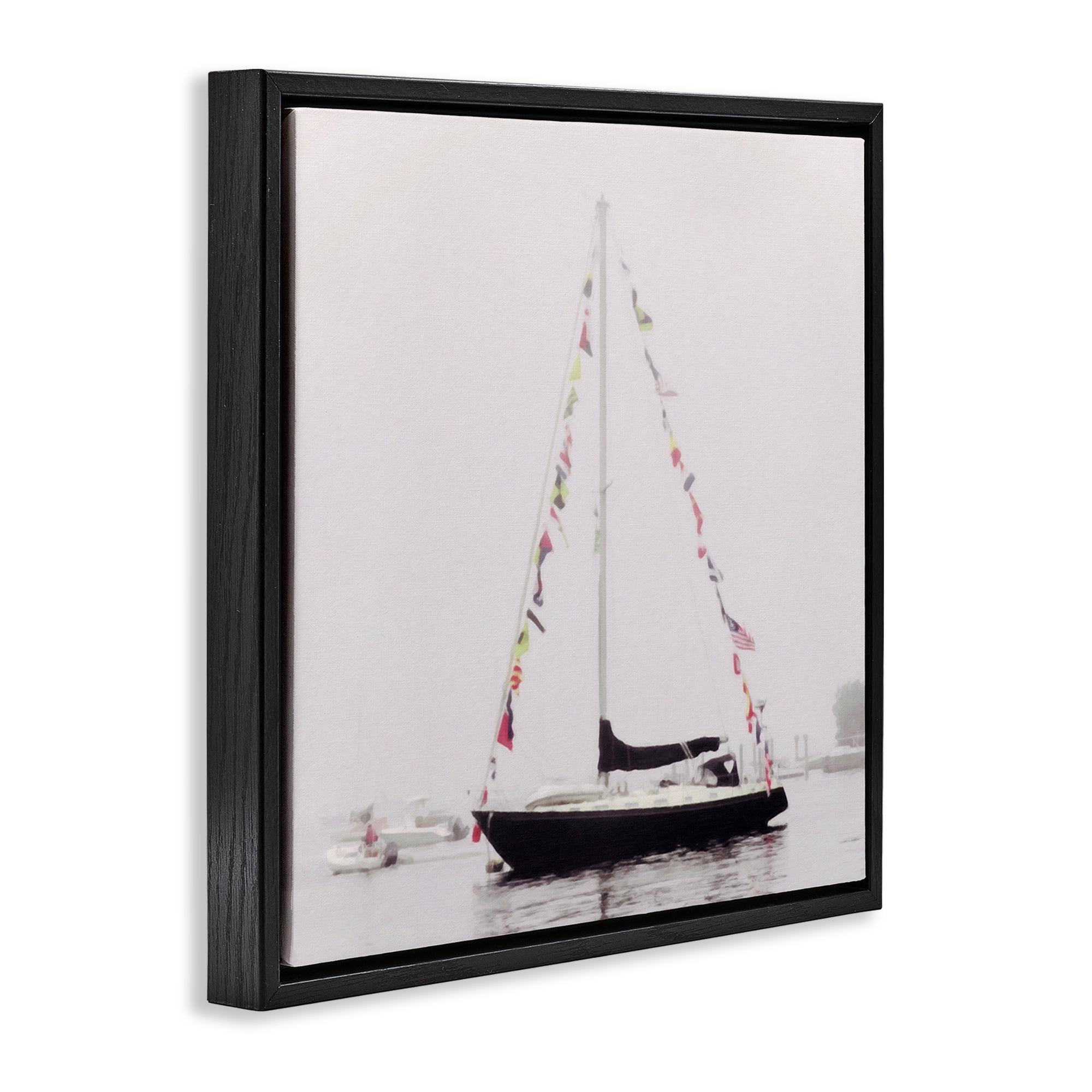 Stupell Industries Sail Flags in Harbor Nautical & Beach Photography Black Floater Framed Canvas Art Print Wall Art, 18 x 18