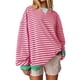 thumbnail image 1 of Camisa deportiva de manga larga con cuello redondo y bloques de color a rayas de gran tamaño para mujer, camiseta informal holgada, 1 of 4