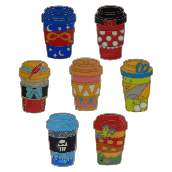 Disney Character Coffee Cups 7 Pin Set Disney Trading Pins