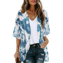 SUCS Women's Floral Print Puff Sleeve Kimono Cardigan Loose Cover Up Casual Blouse Tops