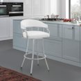 thumbnail image 2 of Valerie 30" White Faux Leather Swivel Bar Stool - Silver Metal. Kitchen Island Seating. Comfortable, 360° Swivel. Easy Clean. 250lb Capacity. Modern Design., 2 of 12