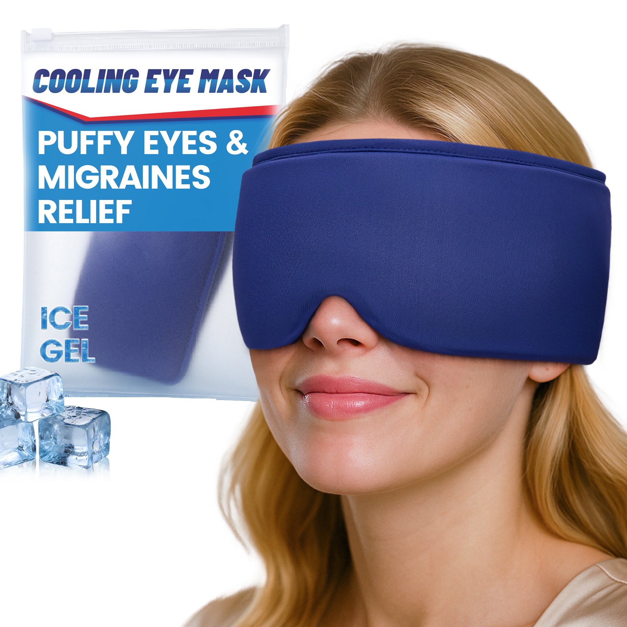 FACEMOON Adults Ice Silk Soft Comfort Gel Cooling Sleep Eye Mask for Tired Eyes, Puffy Eyes, Dark Circles with Storage Bag, Blue