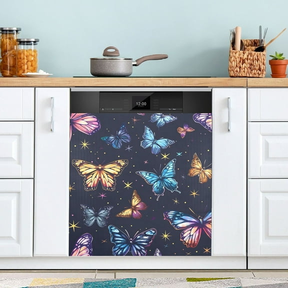 Beautiful Butterflies and Star Dishwasher Magnet Cover Magnetic Fridge Door Cover Home Kitchen Decor 23"x 26"