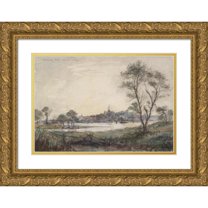 Reynolds Beal 18x14 Gold Ornate Wood Frame and Double Matted Museum Art Print Titled - Noank from Mason's Island (1900)